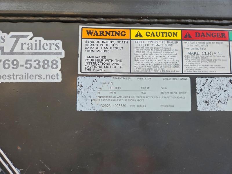 2020 Texas Bragg ED20BPGN14 Equipment Trailer