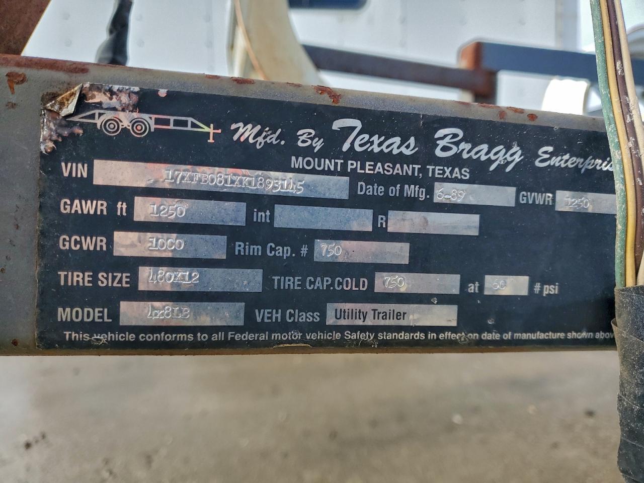 1993 Texas Bragg 4X8LB Utility Trailer