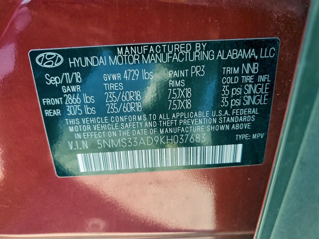 2019 Hyundai Santa fe sel