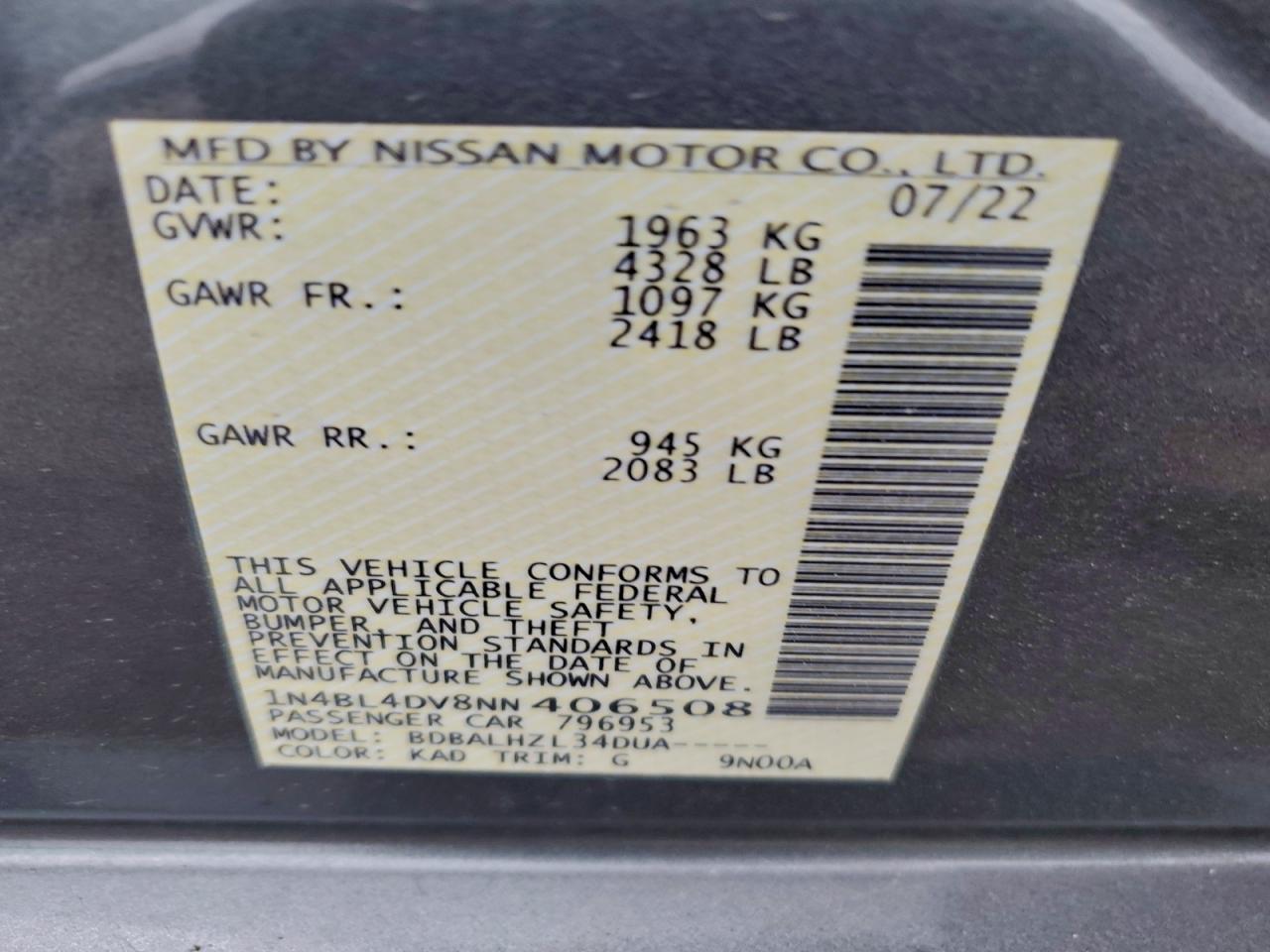 2022 Nissan Altima sv