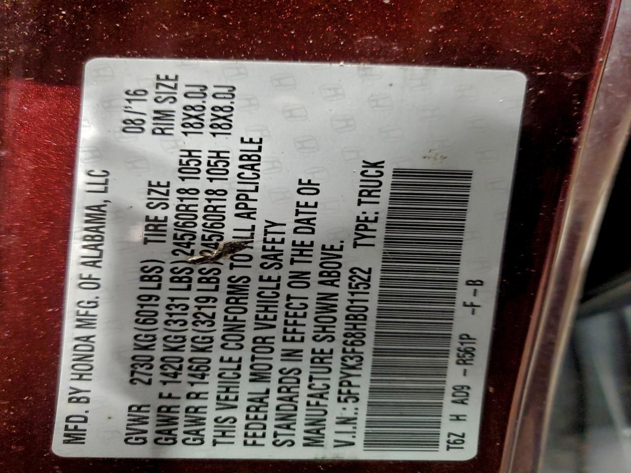 2017 Honda Ridgeline RTL