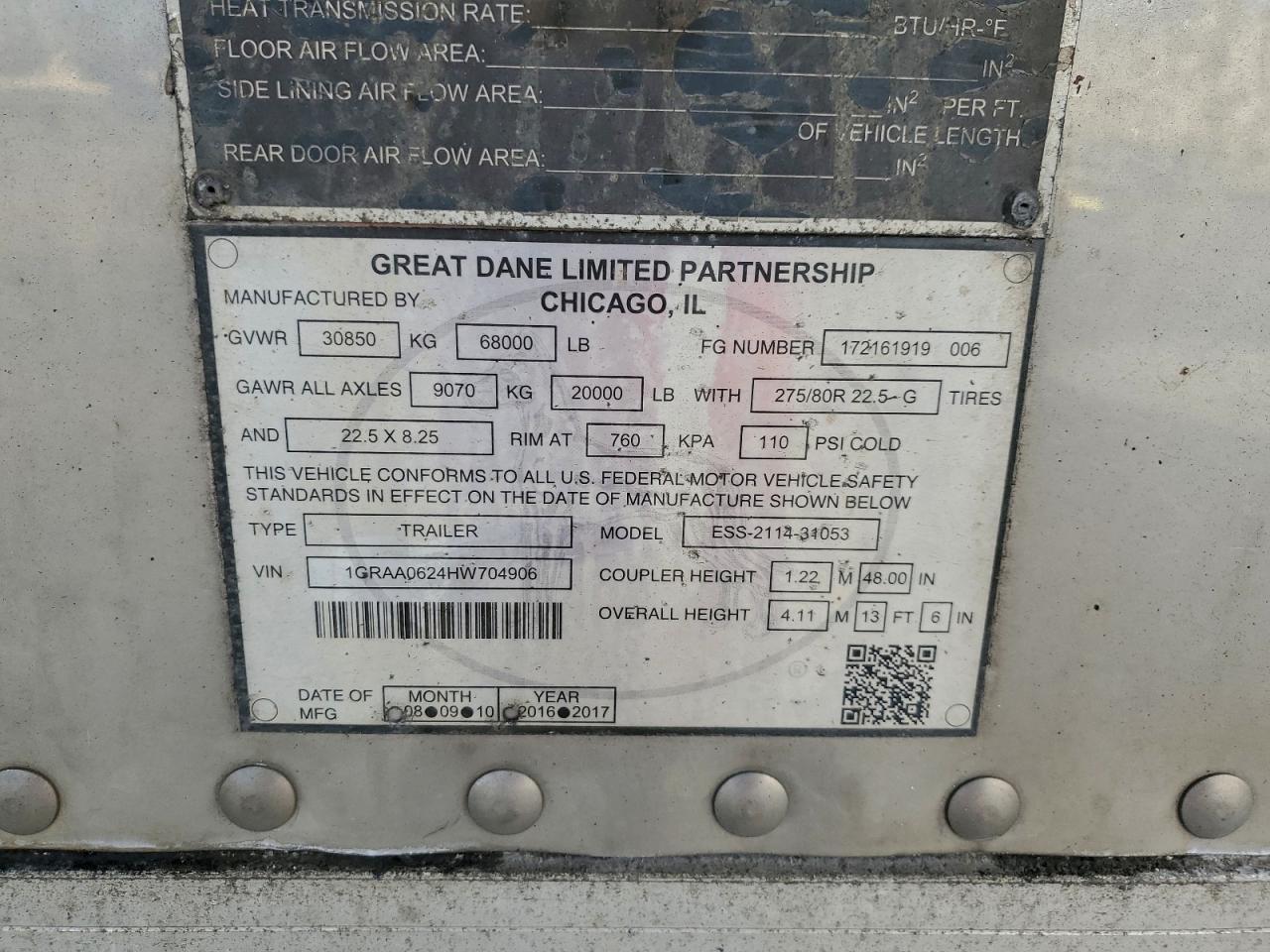 2017 Great Dane ESS-2114-31053 Refrigerated Van Trailer