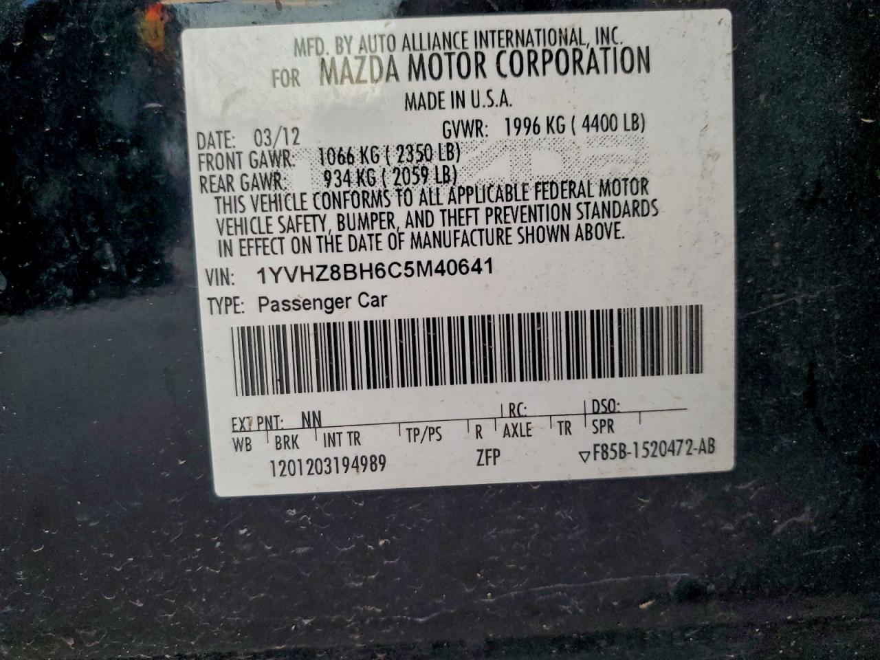 2012 Mazda 6 I