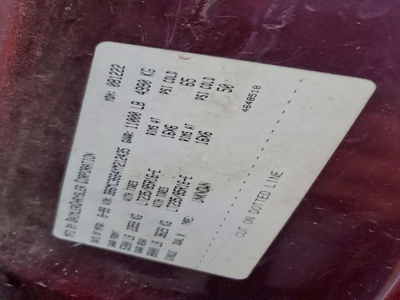 2000 Dodge RAM 3500 Truck Cab AND Chassis