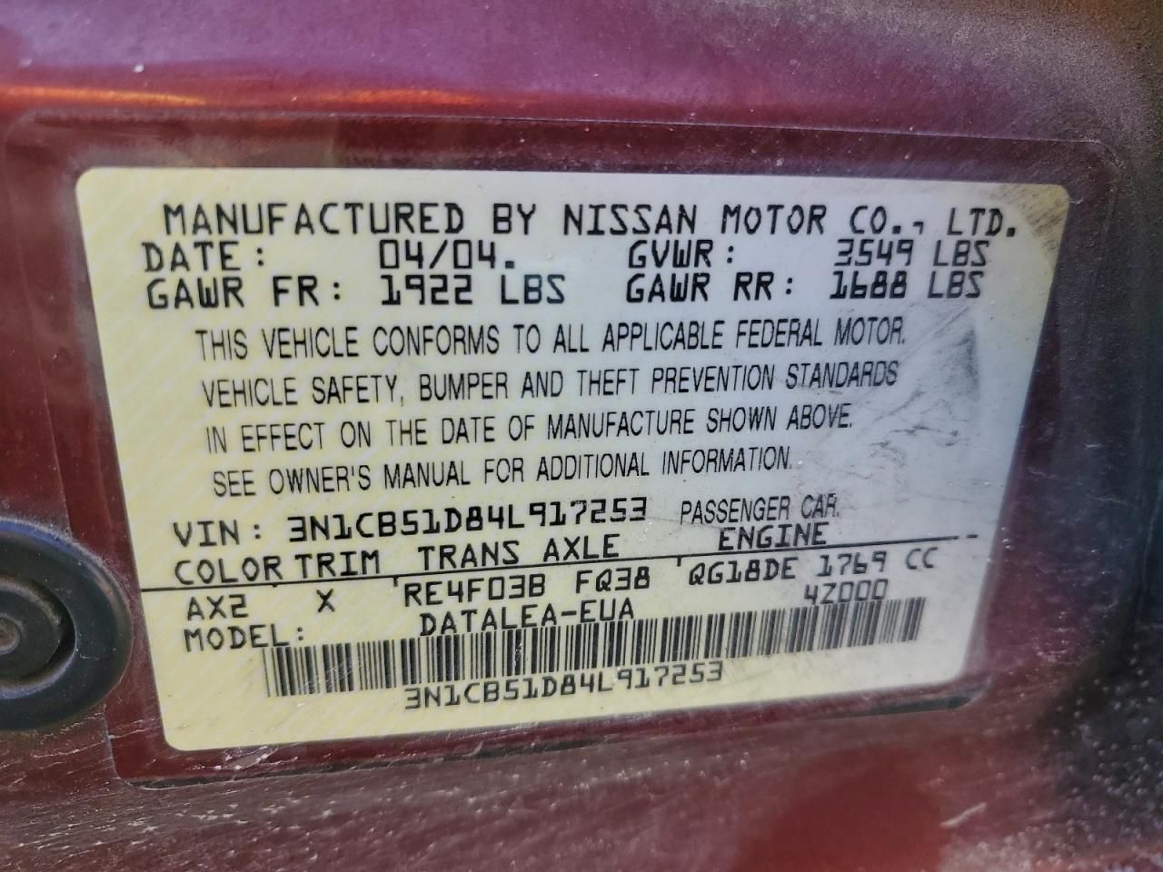 2004 Nissan Sentra 1.8