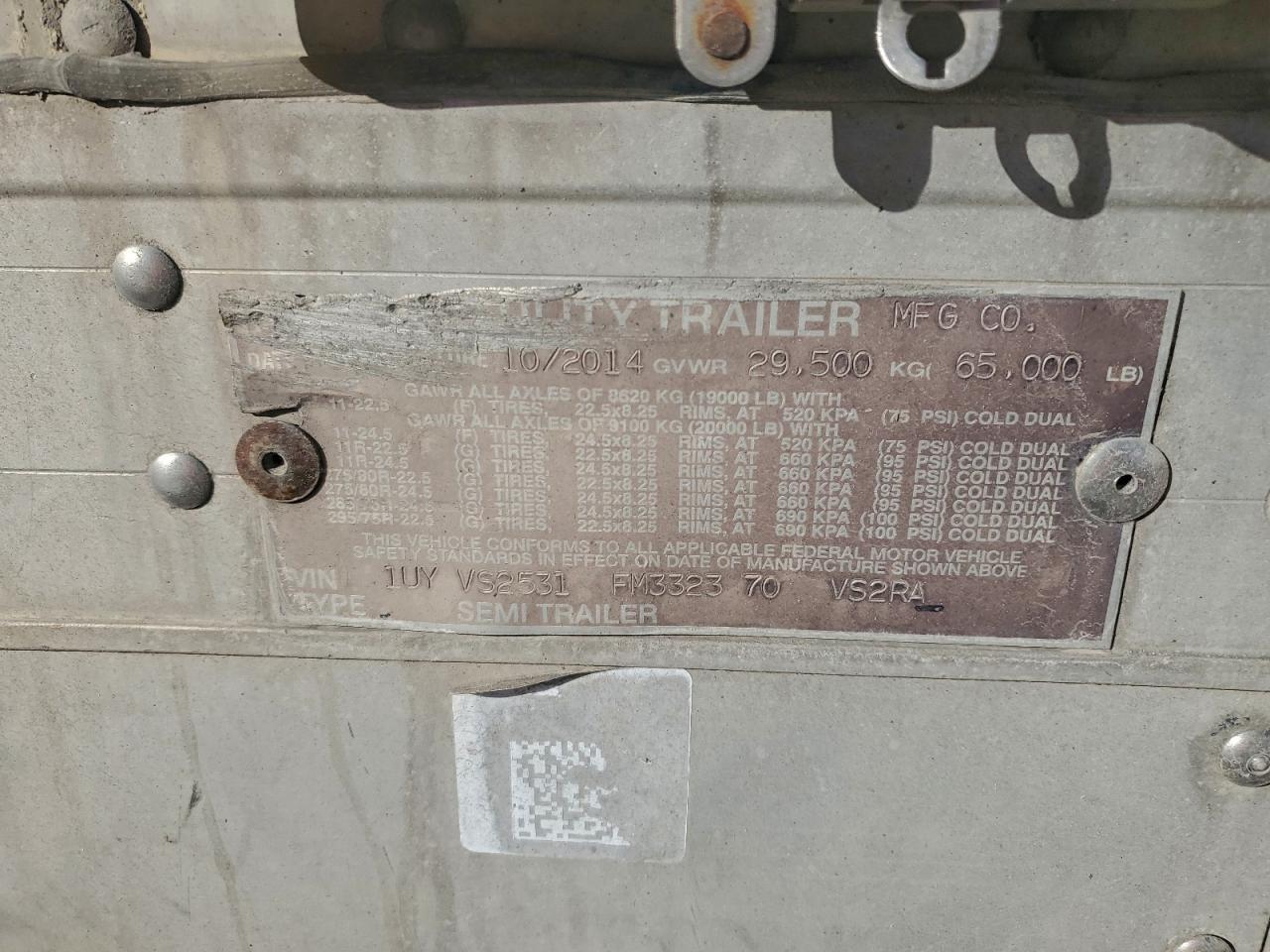 2015 Utility VS2RA Refrigerated Van Trailer