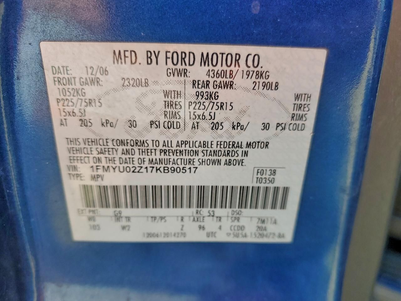 2007 Ford Escape xls