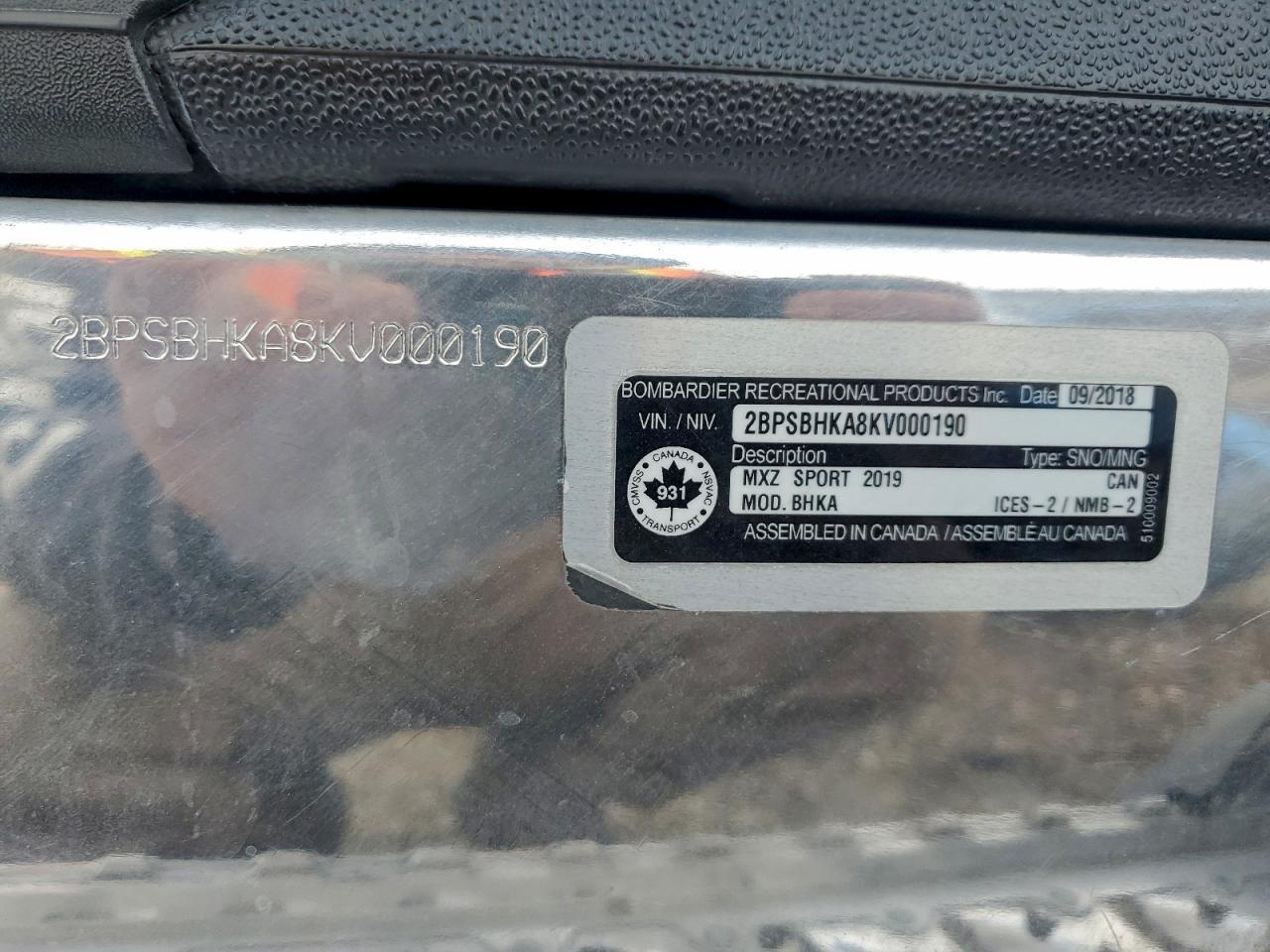 2019 Skidoo MXZ 600 Snowmobile