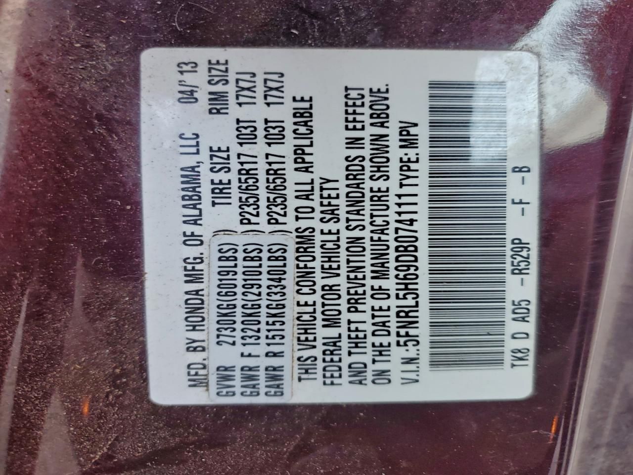 2013 Honda Odyssey exl