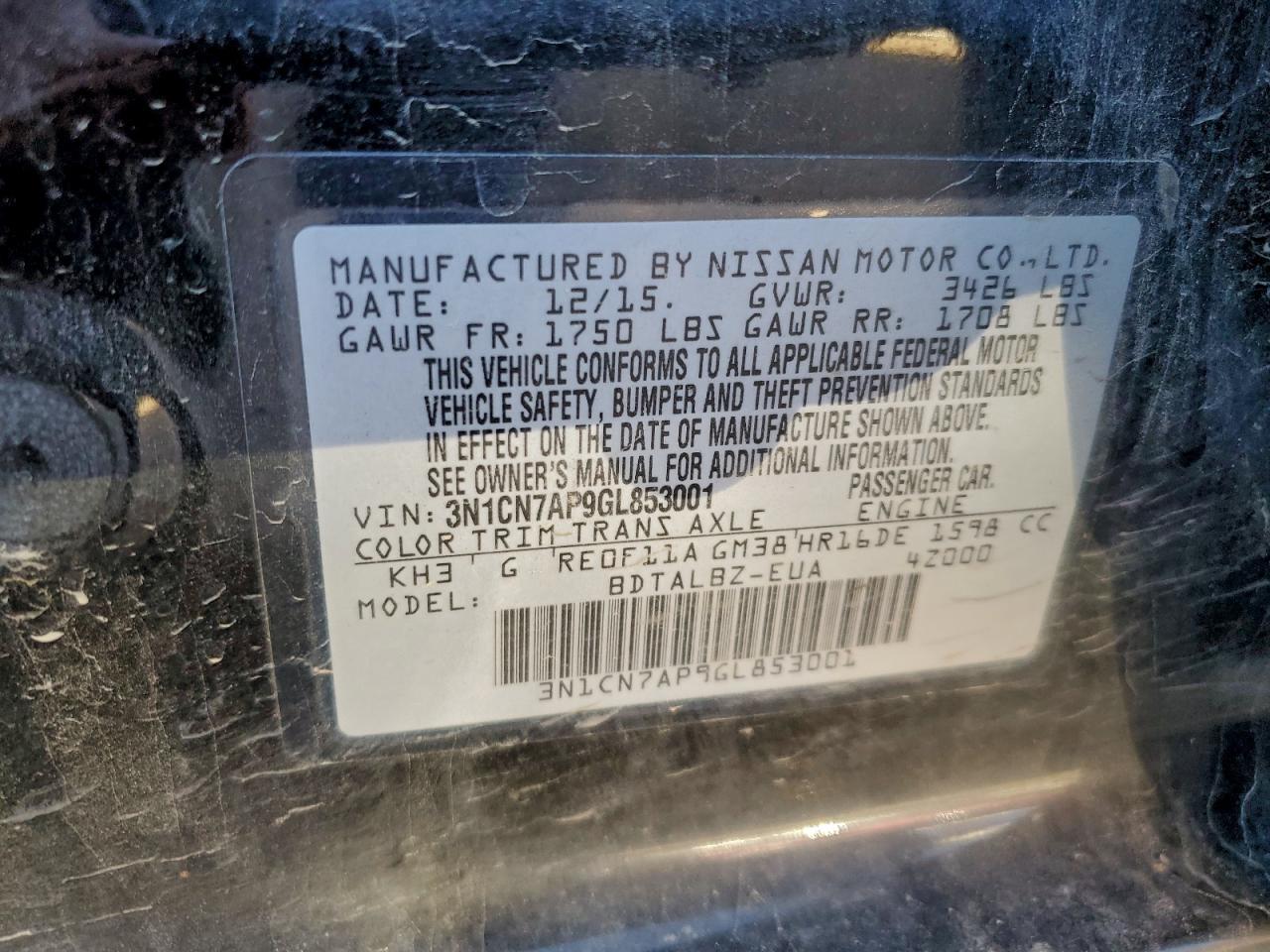 2016 Niss Versa 1.6 sv