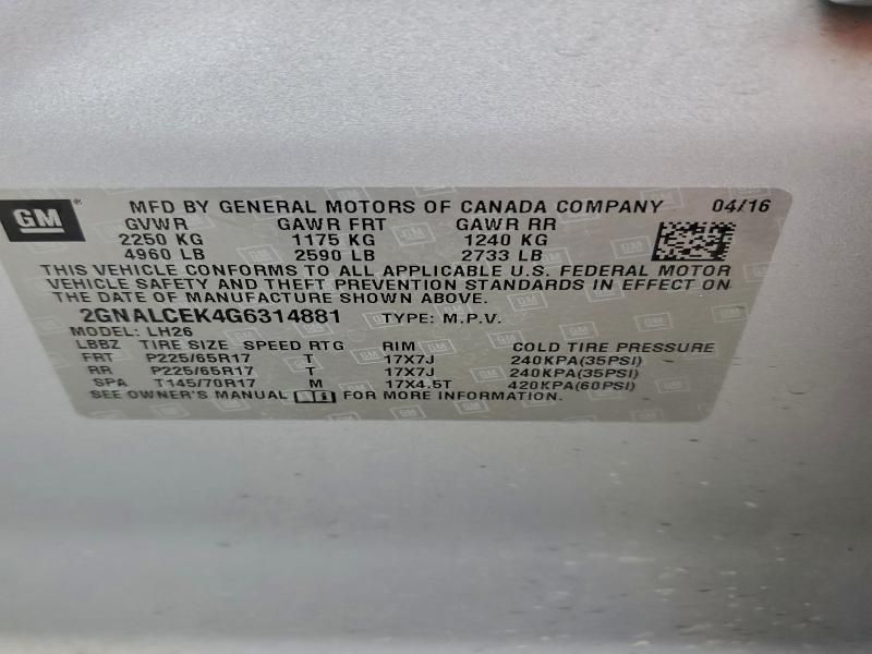 2016 Chevrolet Equinox lt