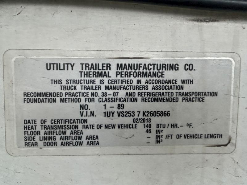 2019 Utility VS2RA Refrigerated Van Trailer