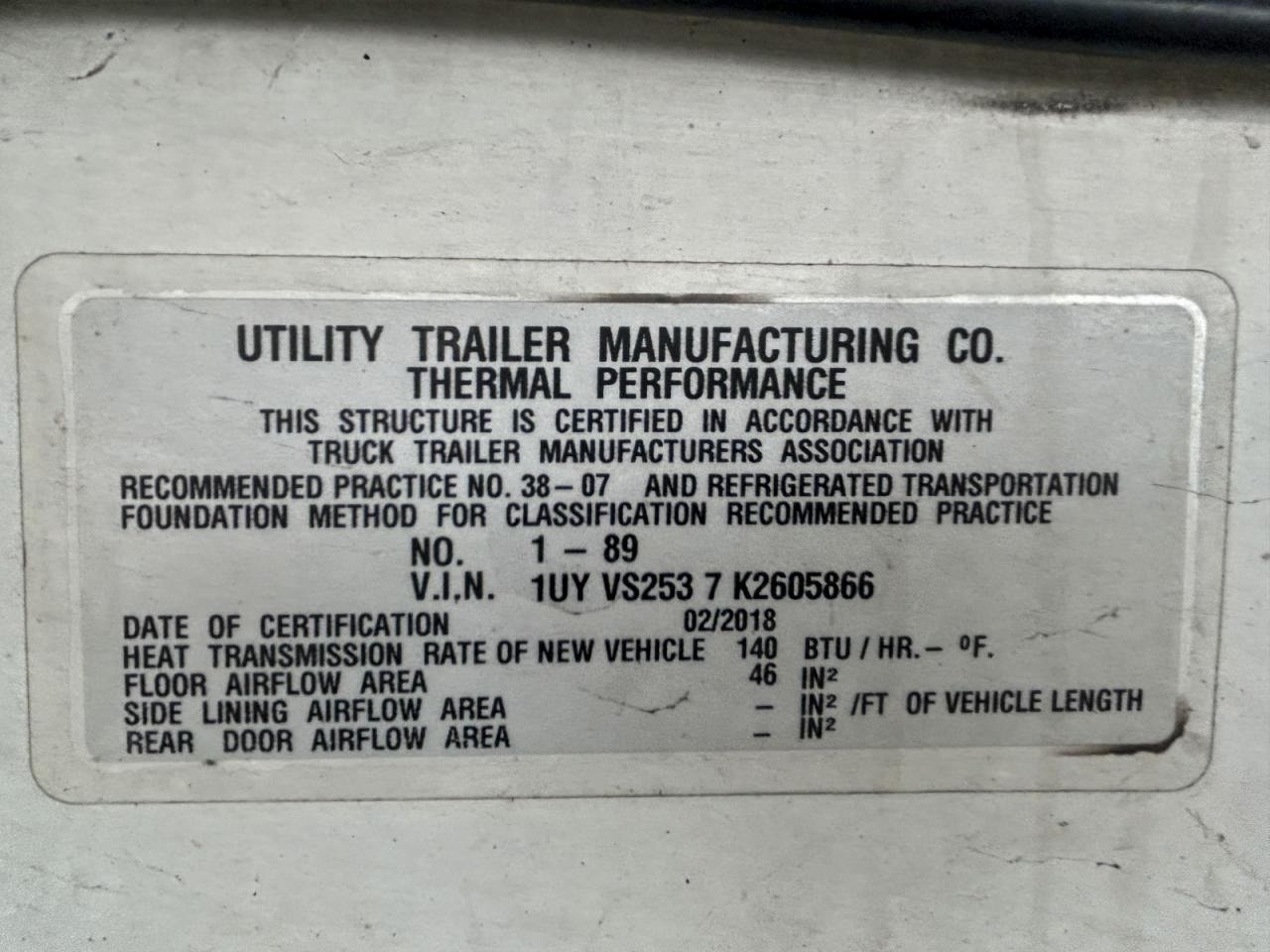 2019 Utility VS2RA Refrigerated Van Trailer