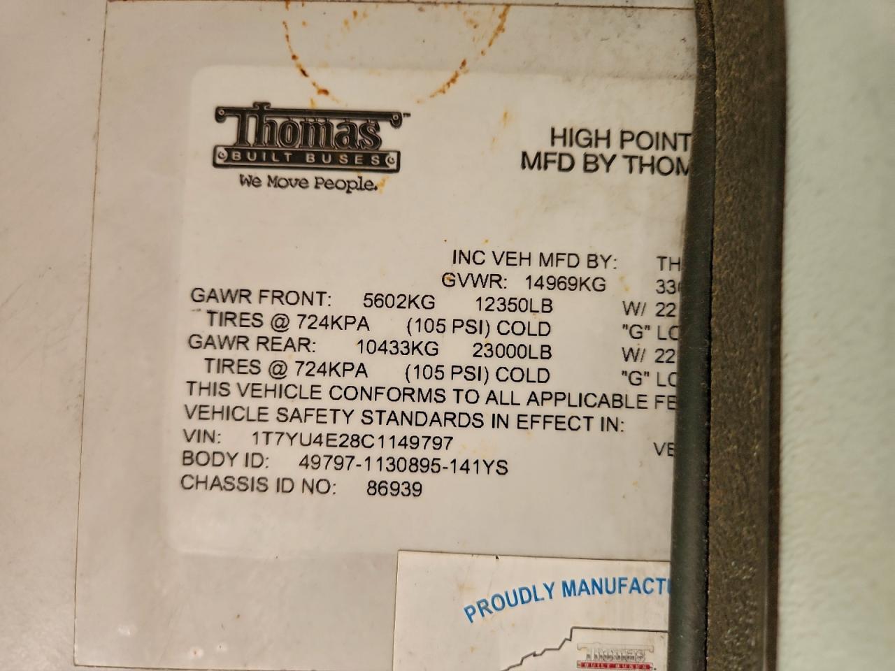 2012 Thomas Built HDX School Bus
