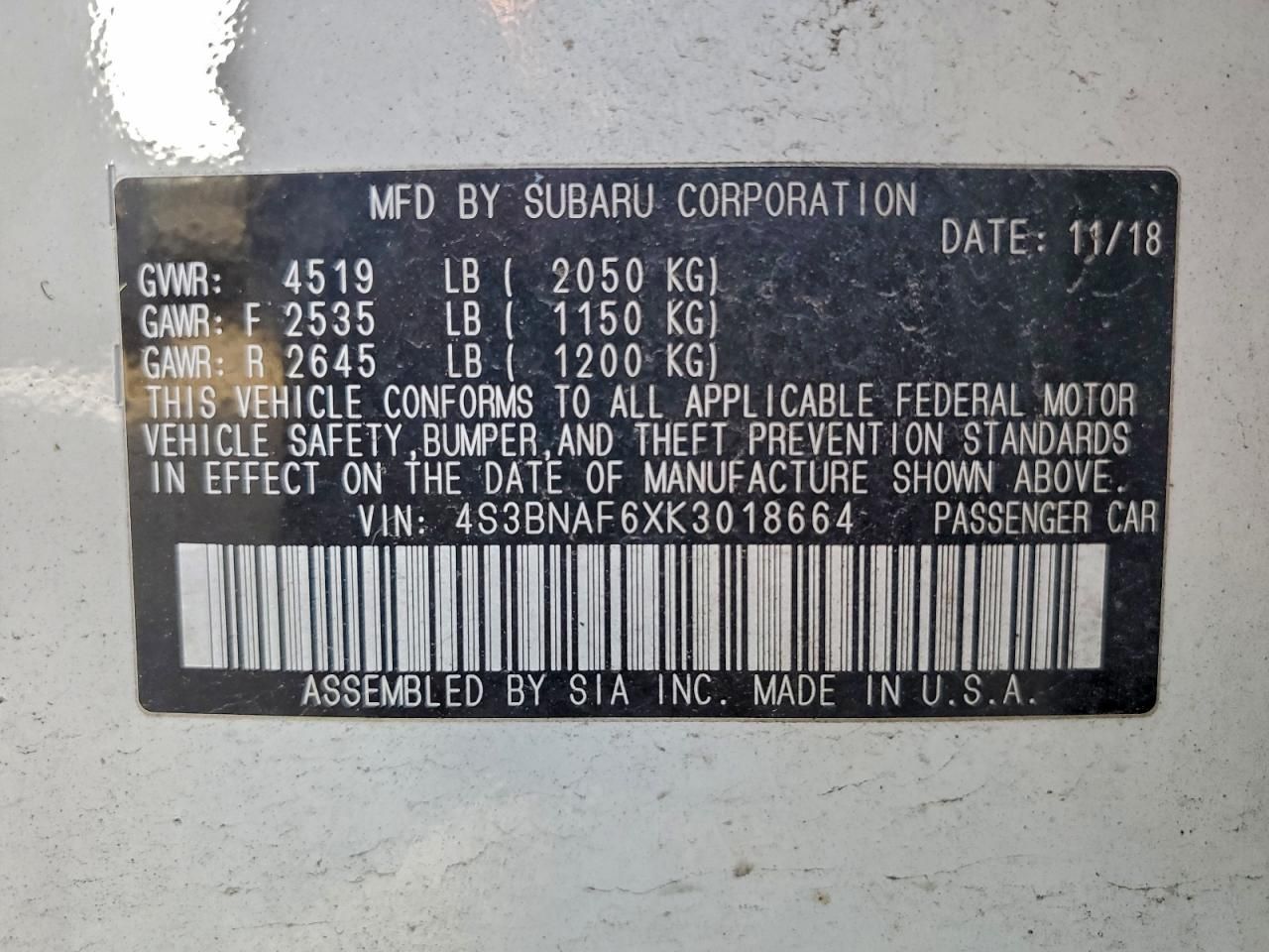 2019 Subaru Legacy 2.5i Premium