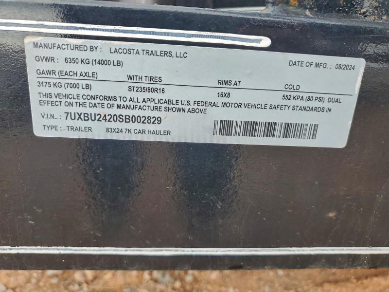 2025 Pbno 2025 Lacosta 83x24 7K Equipment Trailer