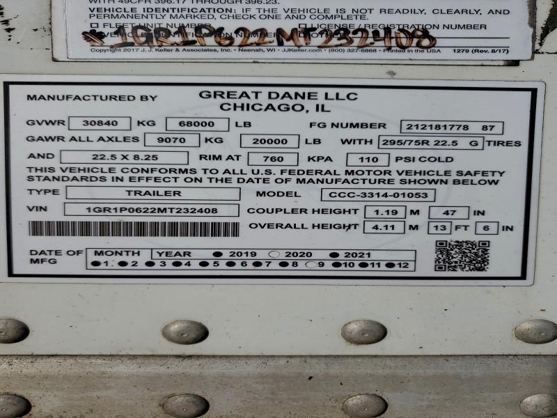 2021 Great Dane T Dane CCC-3314-01053 DRY Van Trailer