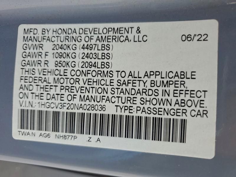 2022 Honda Accord Hybrid Sport