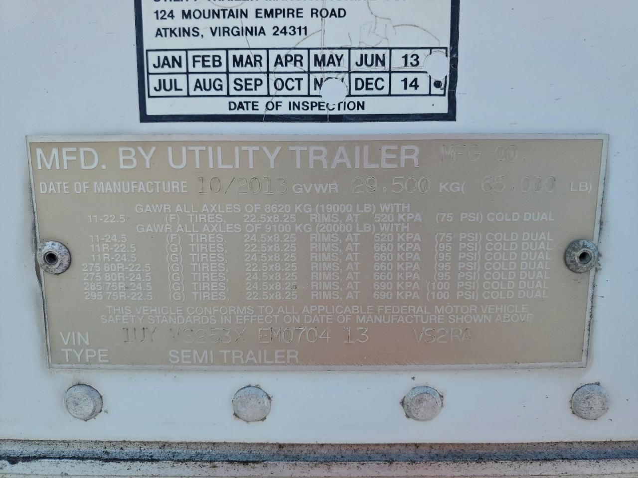 1984 MFG 2014 Utility VS2RA Refrigerated Van Trailer