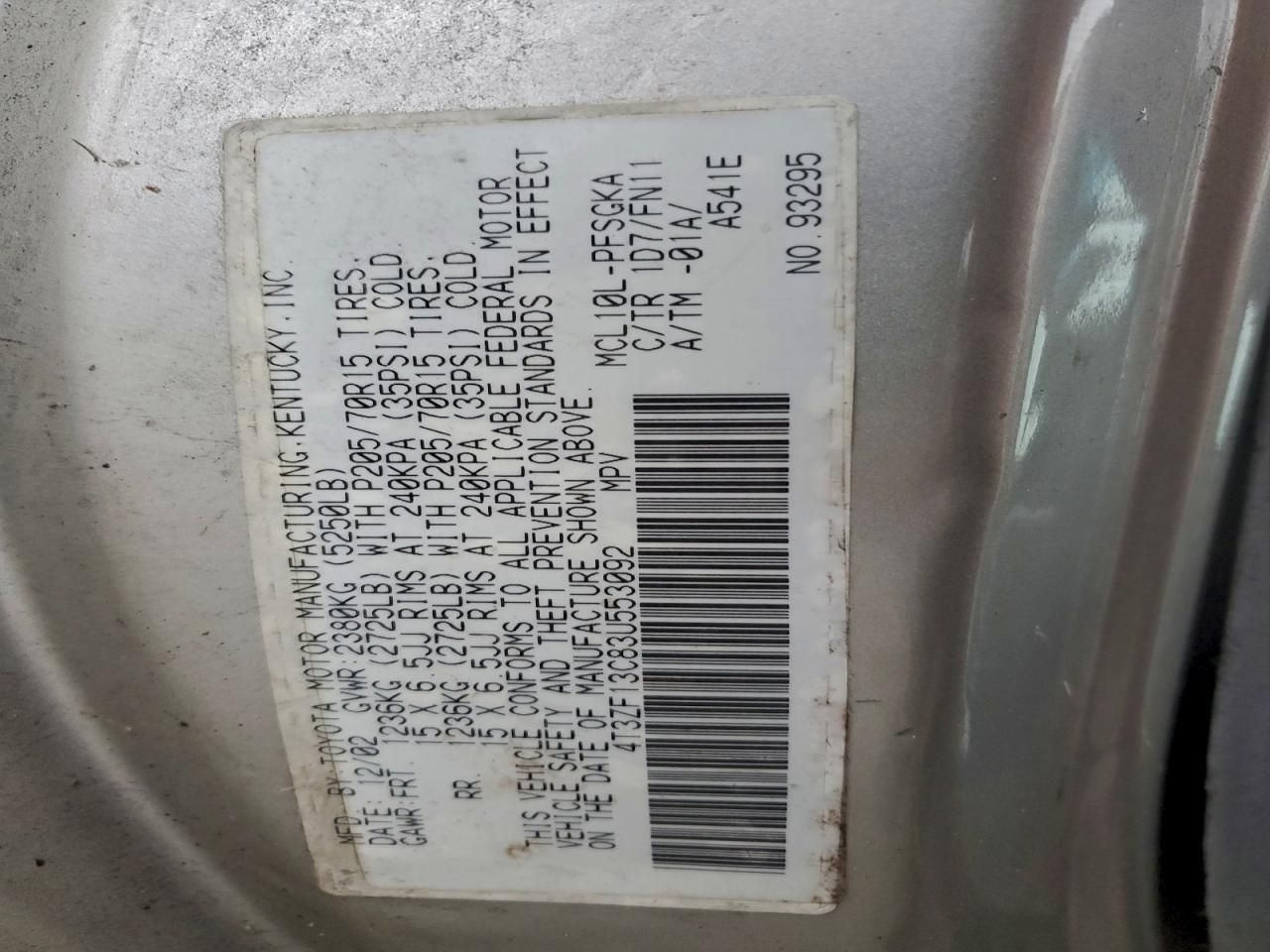 2003 Toyota Sienna le