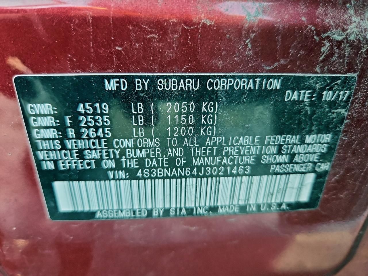 2018 Subaru Legacy 2.5i Limited