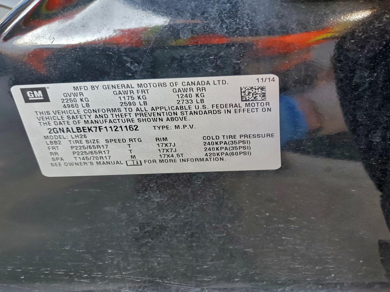 2015 Chev Equinox lt