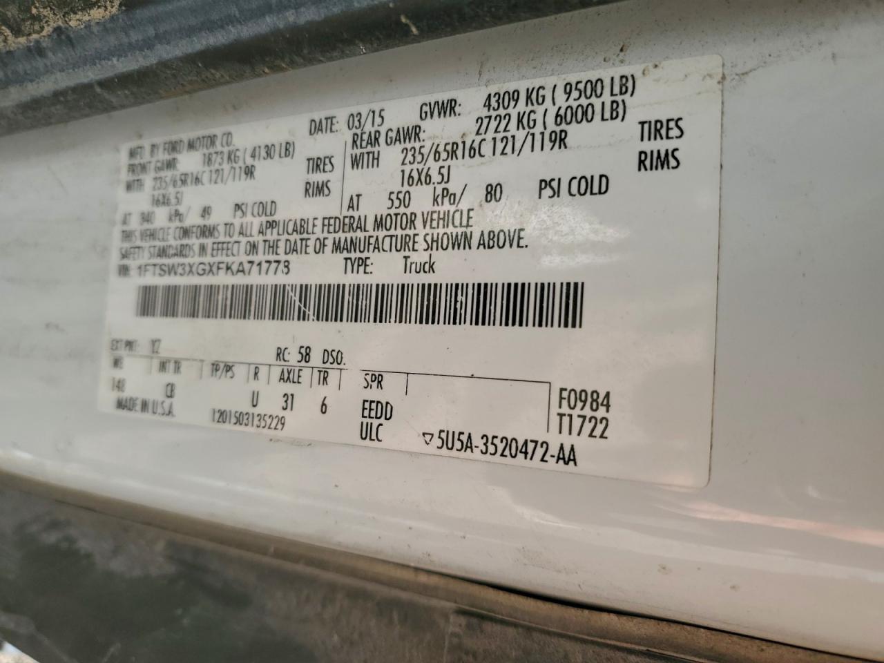 2015 Ford Transit T-350 Utility / Service Van