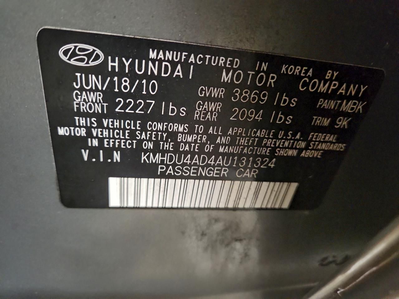 2010 Hyundai Elantra Blue